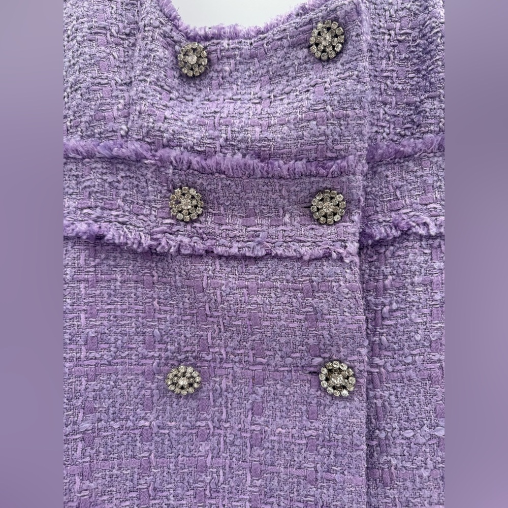 ZARA Lilac Purple Tweed Rhinestone Button Mini Dress Size Medium NWT/EUC - Picture 8 of 9